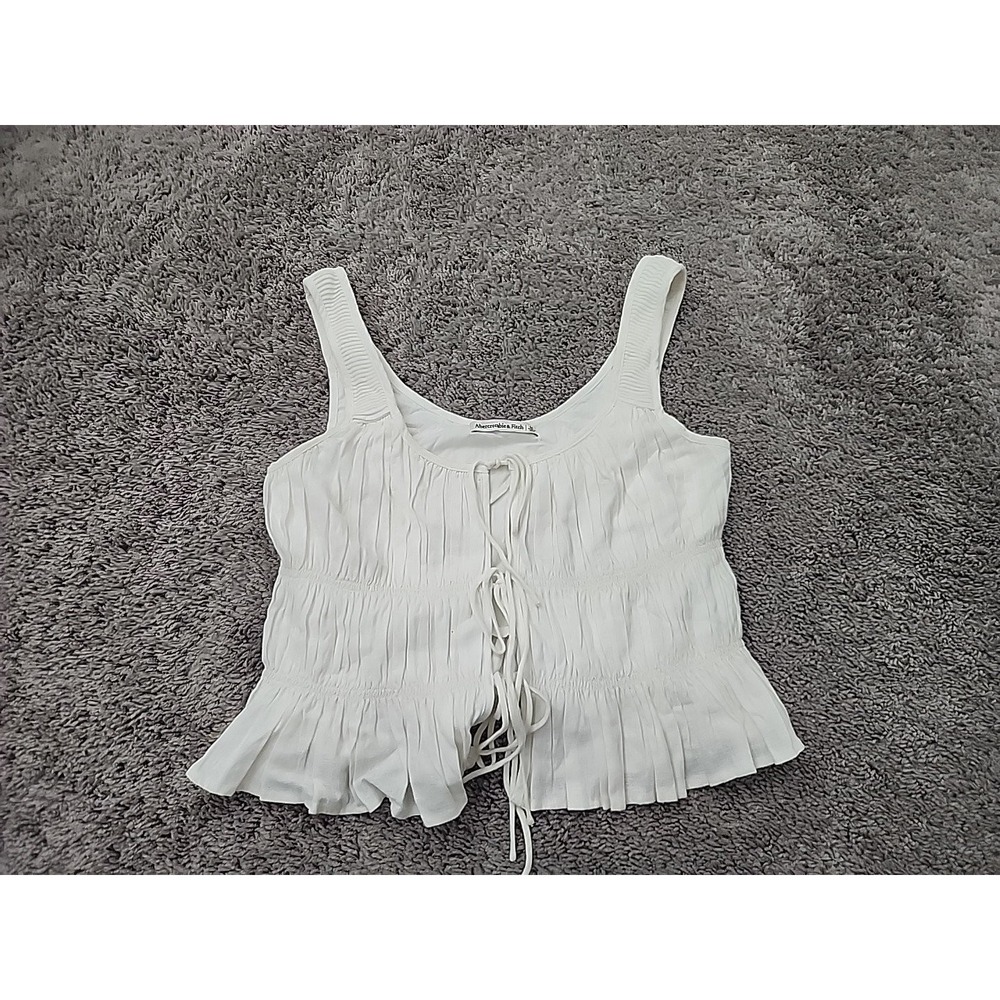 Abercrombie & Fitch Tank Top Womens M White Linen Blend Ruched Tie Front Peplum